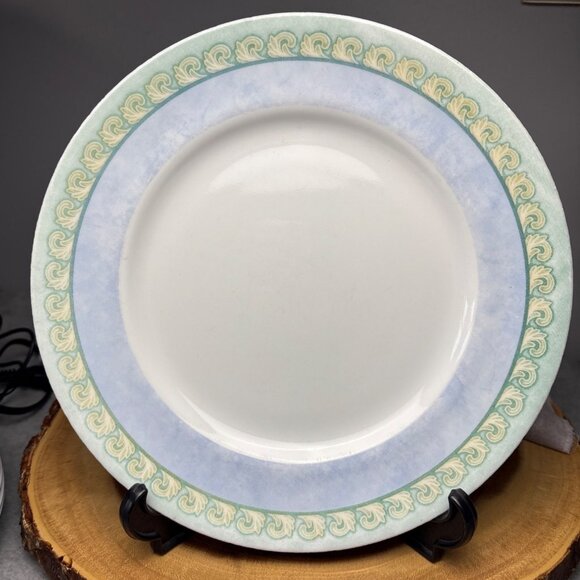 Corning Corelle "Palazzo" 10 3/4" Dinner Plate Blue/Green Rim Microwaveable - Picture 1 of 10
